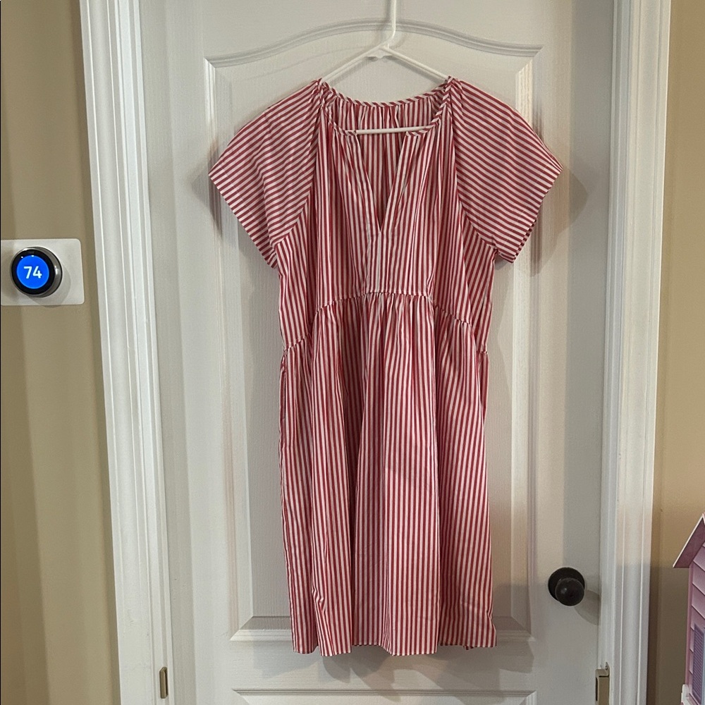 Casual Red & White Striped Short Sleeve Dress